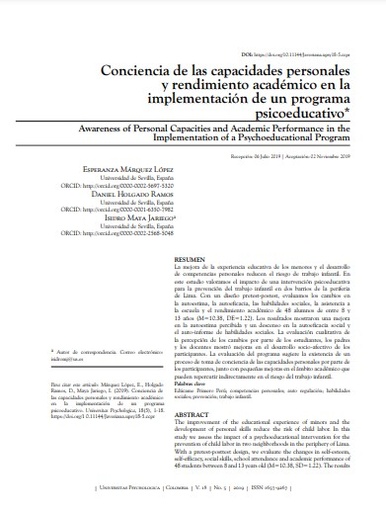 Conciencia de las capacidades personales y rendimiento académico en la implementación de un programa psicoeducativo