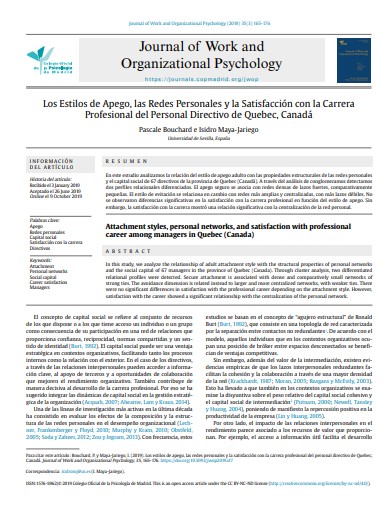 Los estilos de apego, las redes personales y la satisfacción con la carrera profesional del personal directivo de Quebec, Canadá