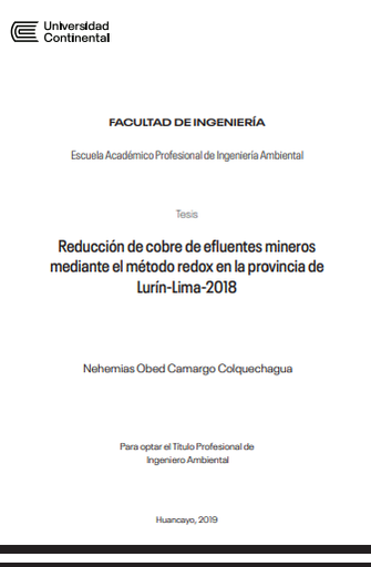 Reducción de cobre de efluentes mineros mediante el método redox en la provincia de Lurín – Lima – 2018