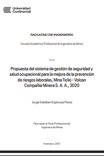 Propuesta del sistema de gestión de seguridad y salud ocupacional para la mejora de la prevención de riesgos laborales, Mina Ticlio – Volcan Compañía Minera S.A.A., 2020