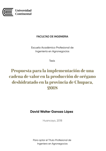 Propuesta para la implementación de una cadena de valor en la producción de orégano deshidratado en la provincia de Chupaca, 2018