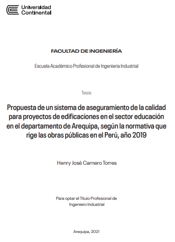 Propuesta de un sistema de aseguramiento de la calidad para proyectos de edificaciones en el sector educación en el departamento de Arequipa, según la normativa que rige las obras públicas en el Perú, año 2019