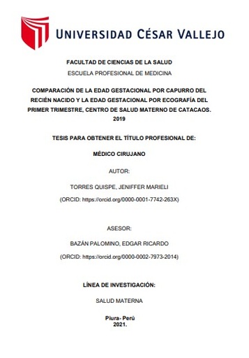 Comparación de la edad gestacional por capurro del recién nacido y la edad gestacional por ecografía del primer trimestre, Centro de Salud Materno de Catacaos. 2019