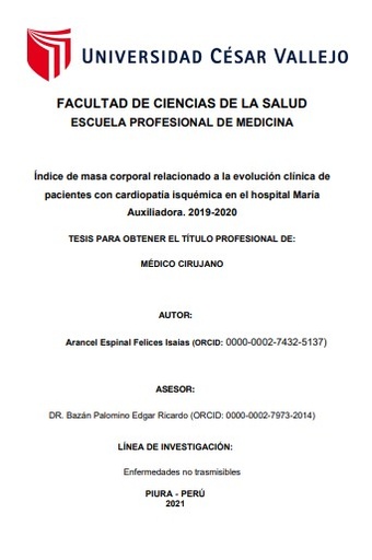 Índice de masa corporal relacionado a la evolución clínica de pacientes con cardiopatía isquémica en el Hospital María Auxiliadora. 2019-2020