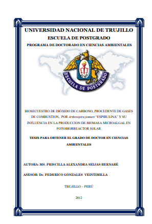 Biosecuestro de dióxido de carbono procedente de gases de combustión por arthrospira jenneri &quot;espirulina&quot; y su influencia en la producción de biomasa microalgal en fotobiorreactor solar