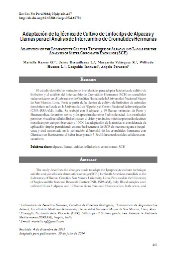 Adaptación de la Técnica de Cultivo de Linfocitos de Alpacas y Llamas para el Análisis de Intercambio de Cromátides Hermanas