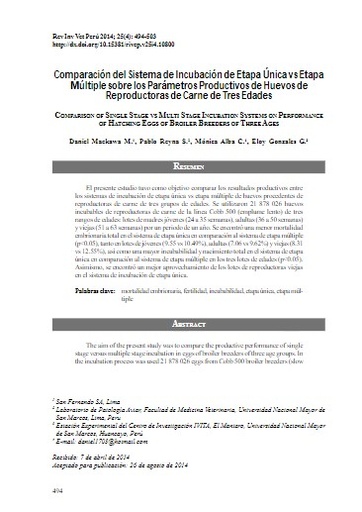 Comparación del Sistema de Incubación de Etapa Única vs Etapa Múltiple sobre los Parámetros Productivos de Huevos de Reproductoras de Carne de Tres Edades