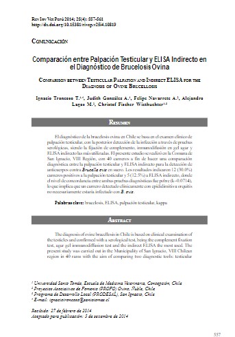 Comparación entre Palpación Testicular y ELISA Indirecto en el Diagnóstico de Brucelosis Ovina