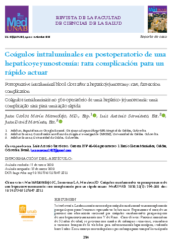 Coágulos intraluminales en postoperatorio de una hepaticoyeyunostomía: rara complicación para un rápido actuar