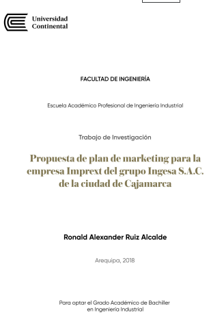Propuesta de plan de marketing para la empresa Imprext del grupo Ingesa S.A.C. de la ciudad de Cajamarca