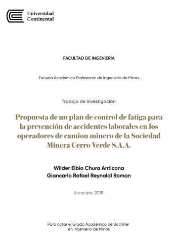 Propuesta de un plan de control de fatiga para la prevención de accidentes laborales en los operadores de camión minero de la Sociedad Minera Cerro Verde S.A.A.