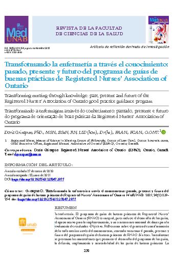 Transformando la enfermería a través el conocimiento: pasado, presente y futuro del programa de guías de buenas prácticas de Registered Nurses’ Association of Ontario