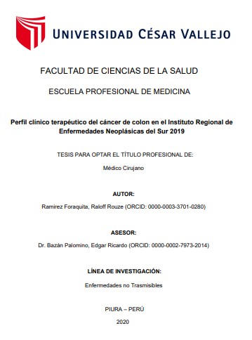 Perfil clínico terapéutico del cáncer de colon en el Instituto Regional de Enfermedades Neoplásicas del Sur 2019