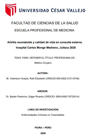 Artritis reumatoide y calidad de vida en consulta externa. hospital Carlos Monge Medrano, Juliaca 2020