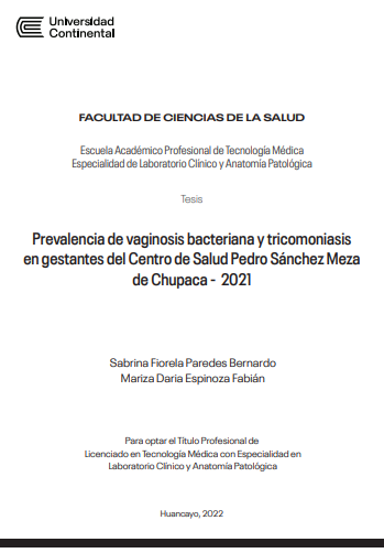 Prevalencia de vaginosis bacteriana y tricomoniasis en gestantes del Centro de Salud Pedro Sánchez Meza de Chupaca - 2021