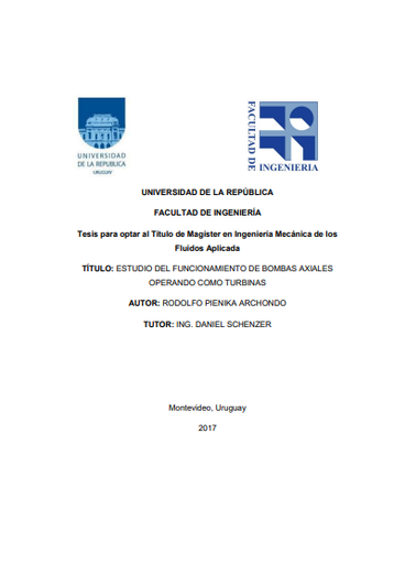 Estudio del funcionamiento de bombas axiales operando como turbinas