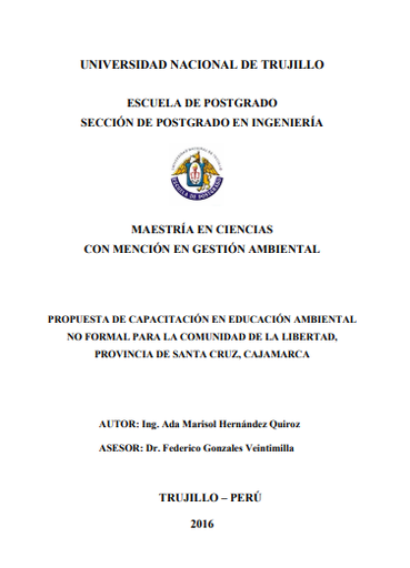 Propuesta de capacitación en educación ambiental no formal para la comunidad de la libertad, provincia de santa cruz, cajamarca