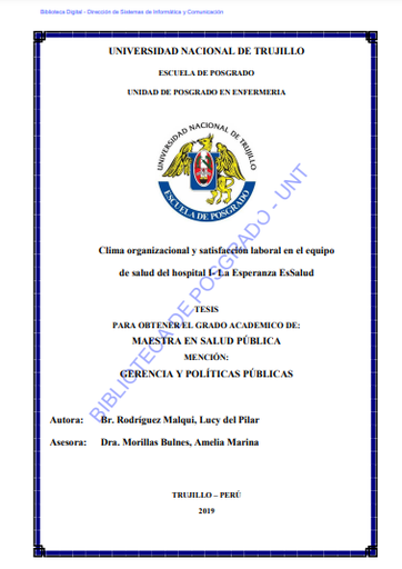 Clima organizacional y satisfacción laboral en el equipo de salud del hospital I- La Esperanza EsSalud