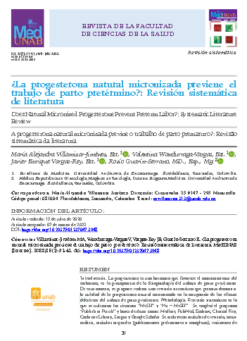 ¿La progesterona natural micronizada previene el trabajo de parto pretérmino?: Revisión sistemática de literatura