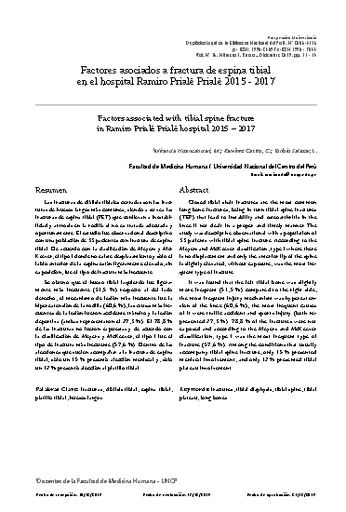Factores asociados a fractura de espina tibial en el hospital Ramiro Prialé Prialé 2015 - 2017