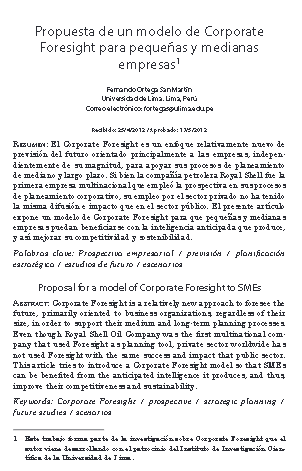 Propuesta de un modelo de Corporate Foresight para pequeñas y medianas empresas