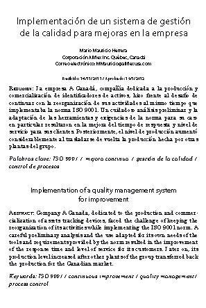 Implementación de un sistema de gestión de la calidad para mejoras en la empresa