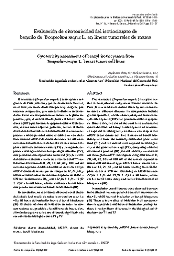 Evaluación de citotoxicidad del isotiocianato de bencilo de Troapeolum majus L. en líneas tumorales de mama