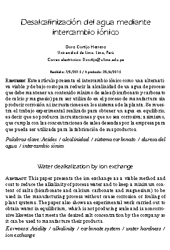 Desalcalinización del agua mediante intercambio iónico