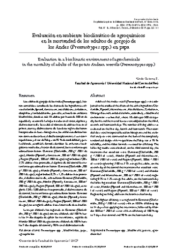 Evaluación en ambiente bioclimático de agroquímicos en la mortandad de los adultos de gorgojo de los Andes (Premnotrypes spp.) en papa