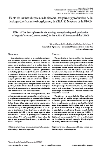 Efecto de las fases lunares en la siembra, trasplante y producción de la lechuga (Lactuca sativa) orgánica en la E.E.A. El Mantaro de la UNCP