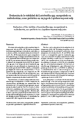 Evaluación de la viabilidad del Lactobacillus spp. encapsulado en maltodextrina, como probiótico en un jugo de Lepidium meyenni walp