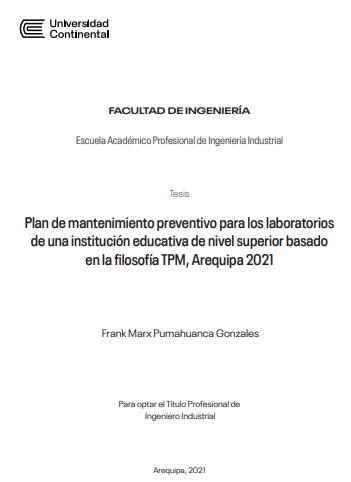 Plan de mantenimiento preventivo para los laboratorios de una institución educativa de nivel superior basado en la filosofía TPM, Arequipa 2021