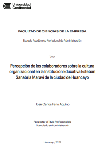 Percepción de los colaboradores sobre la cultura organizacional en la Institución Educativa Esteban Sanabria Maravi de la ciudad de Huancayo