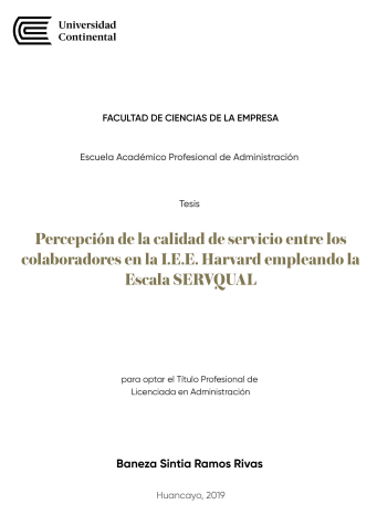 Percepción de la calidad de servicio entre los colaboradores en la I.E.E. Harvard empleando la escala SERVQUAL