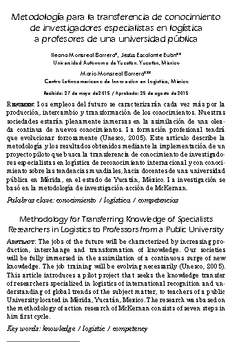 Metodología para la transferencia de conocimiento de investigadores especialistas en logística a profesores de una universidad pública