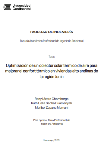 Optimización de un colector solar térmico de aire para mejorar el confort térmico en viviendas alto andinas de la región Junín