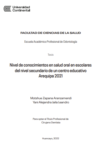 Nivel de conocimientos en salud oral en escolares del nivel secundario de un centro educativo Arequipa 2021