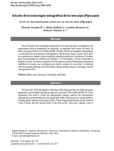 Estudio de la osteología radiográfica de la rana pipa (Pipa pipa)