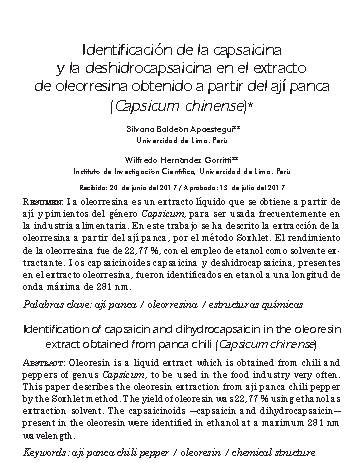 Identificación de la capsaicina y la deshidrocapsaicina en el extracto de oleorresina obtenido a partir del ají panca (Capsicum chinense)