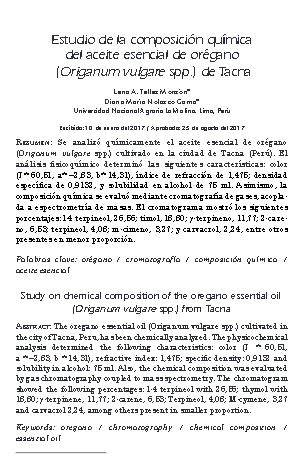 Estudio de la composición química del aceite esencial de orégano (Origanum vulgare spp.) de Tacna