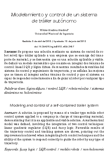 Modelamiento y control de un sistema de tráiler autónomo