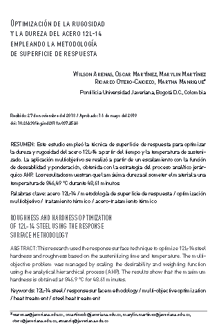 Optimización de la rugosidad y la dureza del acero 12l-14 empleando la metodología de superficie de respuesta