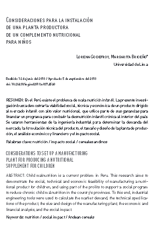 Consideraciones para la instalación de una planta productora de un complemento nutricional para niños