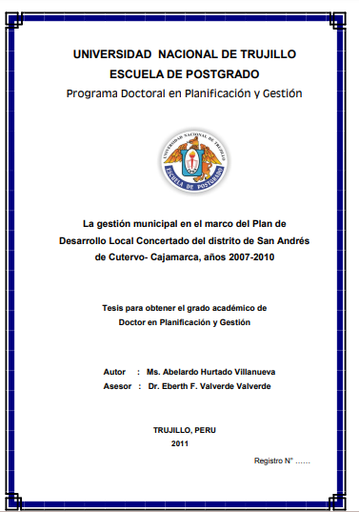La gestión municipal en el marco del plan de desarrollo local concertado del distrito de san andrés de cutervo - cajamarca, años 2007-2010