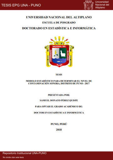 Modelo estadístico para determinar el nivel de contaminación sonora, distrito de Puno - 2017