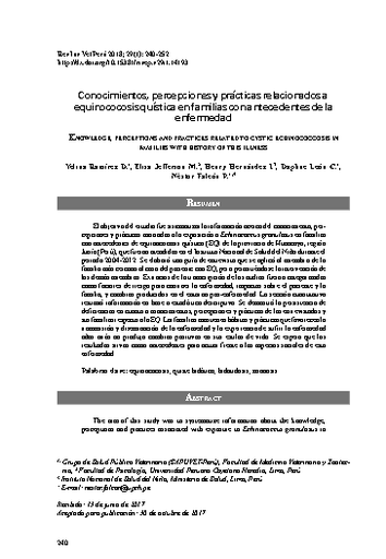 Conocimientos, percepciones y prácticas relacionados a equinococosis quística en familias con antecedentes de la enfermedad