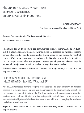 Mejora de procesos para mitigar el impacto ambiental en una lavandería industrial