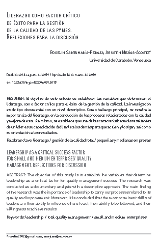 Liderazgo como factor crítico de éxito para la gestión de las pymes. Reflexiones para la discusión