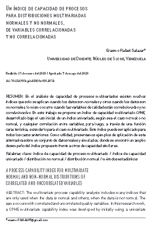 Un índice de capacidad de procesos para distribuciones multivariadas normales y no normales, de variables correlacionadas y no correlacionadas