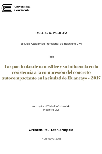 Las partículas de nanosílice y su influencia en la resistencia a la compresión del concreto autocompactante en la ciudad de Huancayo - 2017